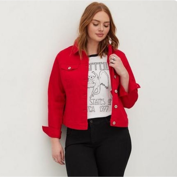 torrid Jackets & Blazers - Torrid NWOT Ruby Red Denim Trucker Jacket Size 1X